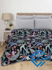 Navy Blue Bird Print Bohemian Quilt Bedding