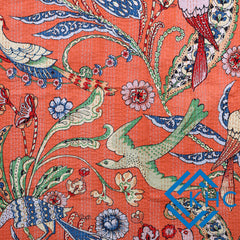 Handmade Light Orange Bird Blcok Printed Kantha Quilt