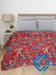 Indian Handmade Red Bird Cotton Quilt