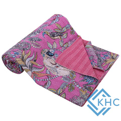 Monkey Print Pink Cotton Handmade Throw Blanket