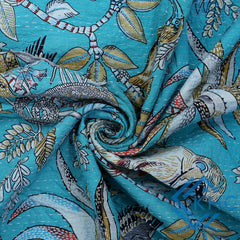 Beautiful Turquoise color Monkey print kantha Quilt Throw