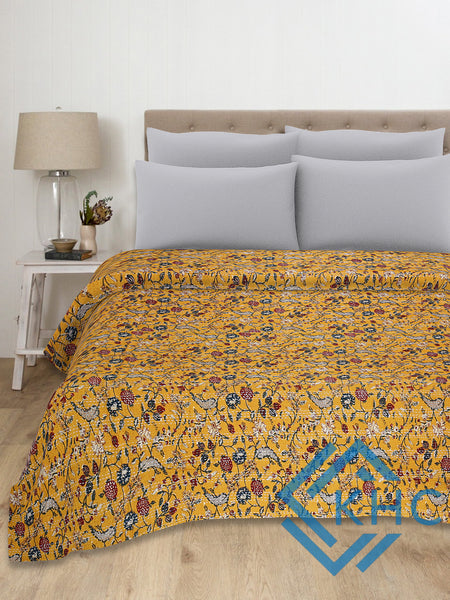 Yellow Floral Vintage Fabric Quilt Throw Bedsheet