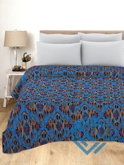 Ikat Print Blue Pure Cotton Quilt Bedspread