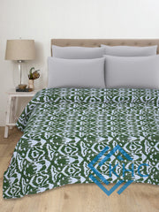 100% Cotton Kantha Green Quilt Ikat Print