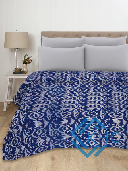 Blue Handmade Cotton Quilt Ikat Print Bedsheet