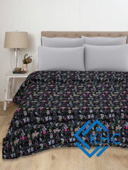 Black Floral Paradise Kantha Bedding Throw Quilt