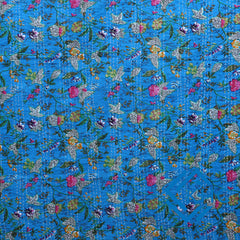 Kantha Cotton Quilt Turquoise Paradise Floral Bedcover