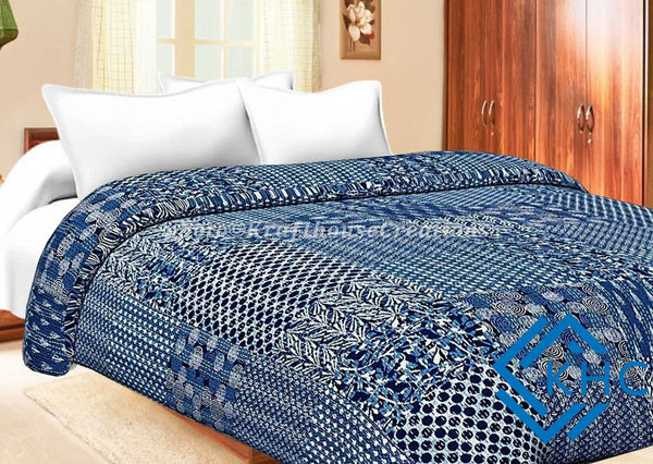 Indian Handmade Blue Indigo Vintage Kantha Quilt