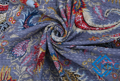 Indian Vintage Fabric Mukut Print Blue Quilt