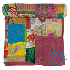 Handmade Patchwork Quilt Silk Patola Multicolor Quilt