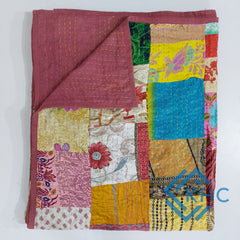 Handmade Patchwork Quilt Silk Patola Multicolor Quilt