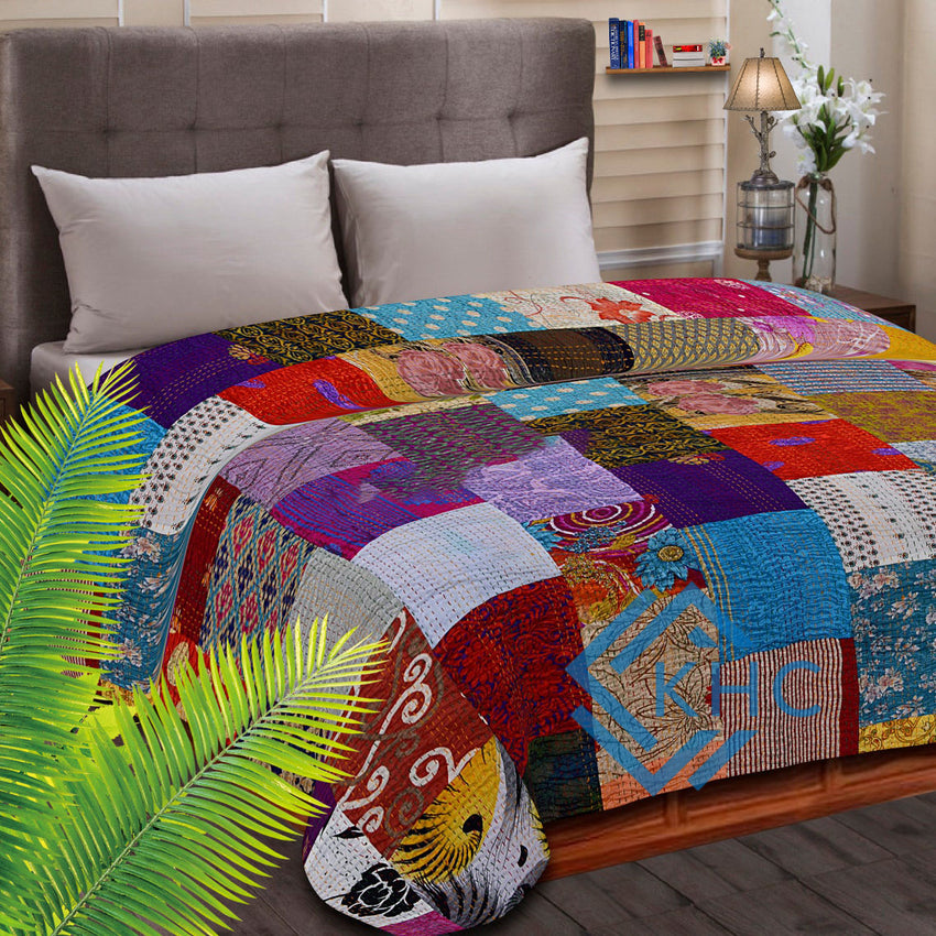 Handmade Patchwork Quilt Silk Patola Multicolor Quilt