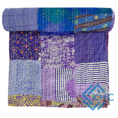 Handmade Soft Fabric Silk Purple Patchwork Queen Quilt