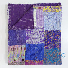 Handmade Soft Fabric Silk Purple Patchwork Queen Quilt