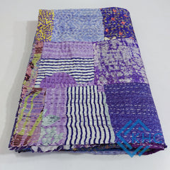 Handmade Soft Fabric Silk Purple Patchwork Queen Quilt