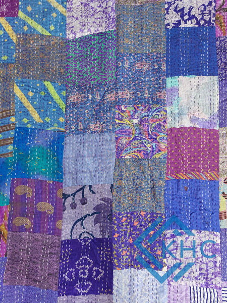 Handmade Soft Fabric Silk Purple Patchwork Queen Quilt