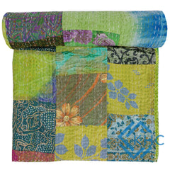 Green Colorful Elegant Silk Quilt - Patchwork Pattern, Soft & Cozy