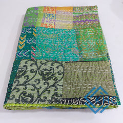 Green Colorful Elegant Silk Quilt - Patchwork Pattern, Soft & Cozy