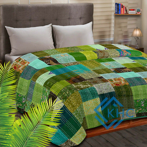 Green Colorful Elegant Silk Quilt - Patchwork Pattern, Soft & Cozy