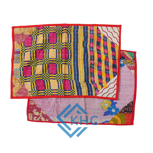 Indian Kantha Cotton Quilted Floral Table Mats Set 2 Pcs