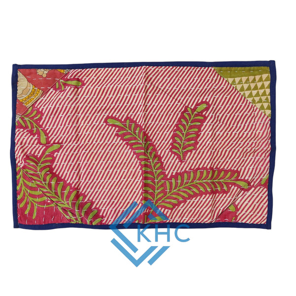 Indian Kantha Cotton Quilted Floral Table Mats Set 2 Pcs