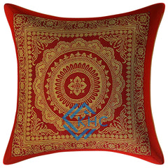 5 Pcs Mandala Ethnic Brocade Maroon And Gold Pillow Covers 16x16 Inch