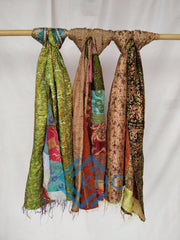 Indian Handmade Kantha Patchwork Silk Scarves Lot Of 5 Pcs