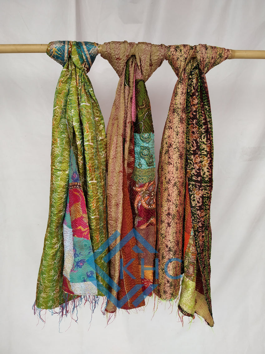 Multicolor Reversible Patchwork Silk Kantha Stich 5 Pcs