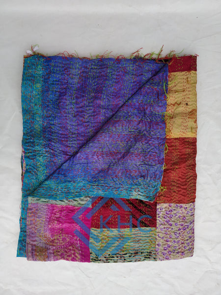 Indian Handmade Kantha Patchwork Silk Scarves Lot Of 5 Pcs