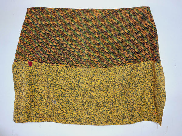 Indian Vintage Kantha Quilt Fine Stich Orange Floral Quilt