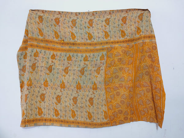 Indian Vintage Kantha Quilt Fine Stich Orange Floral Quilt