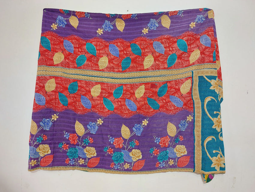 Handmade Cotton Multicolor Floral Kantha Twin Quilt