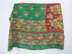 Green Floral Indian Hand Stitched Reversible Kantha Quilt