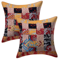 Set of 2 Pcs Assorted Vintage Kantha Patchwork Cushion Cover