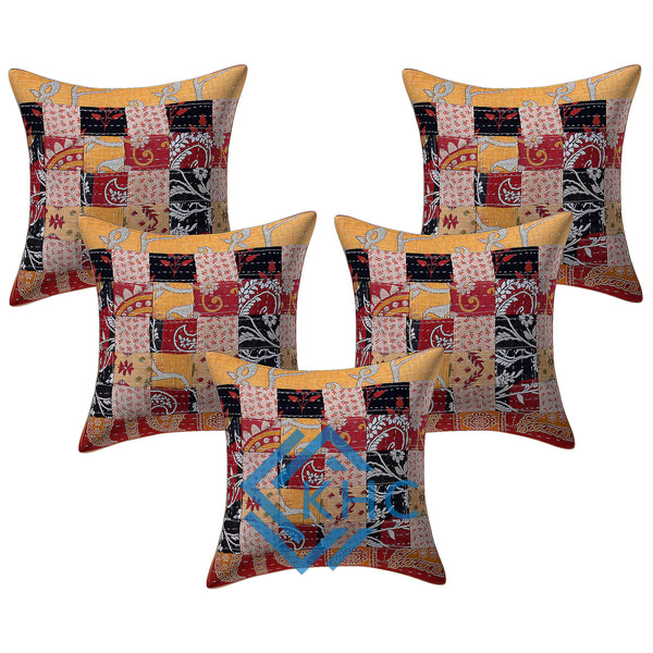 Indian Handmade Patchwork Cushion Cover Unique Design Set Of 4 Pcs