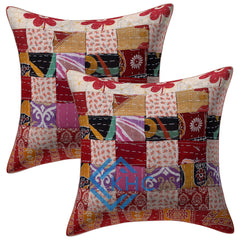 Set of 2 Pcs Assorted Vintage Kantha Patchwork Cushion Cover