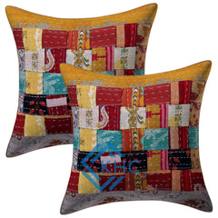 Set of 2 Pcs Assorted Vintage Kantha Patchwork Cushion Cover