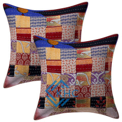 Set of 2 Pcs Assorted Vintage Kantha Patchwork Cushion Cover