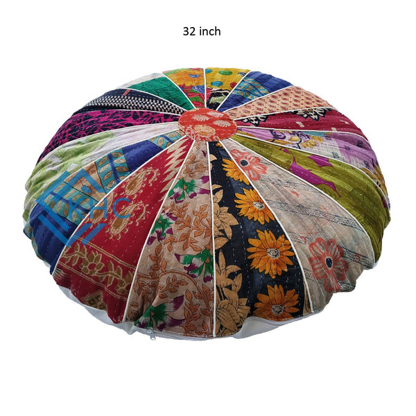 Vintage kantha Round Patchwork Floor Pillow Cover 2 Pcs