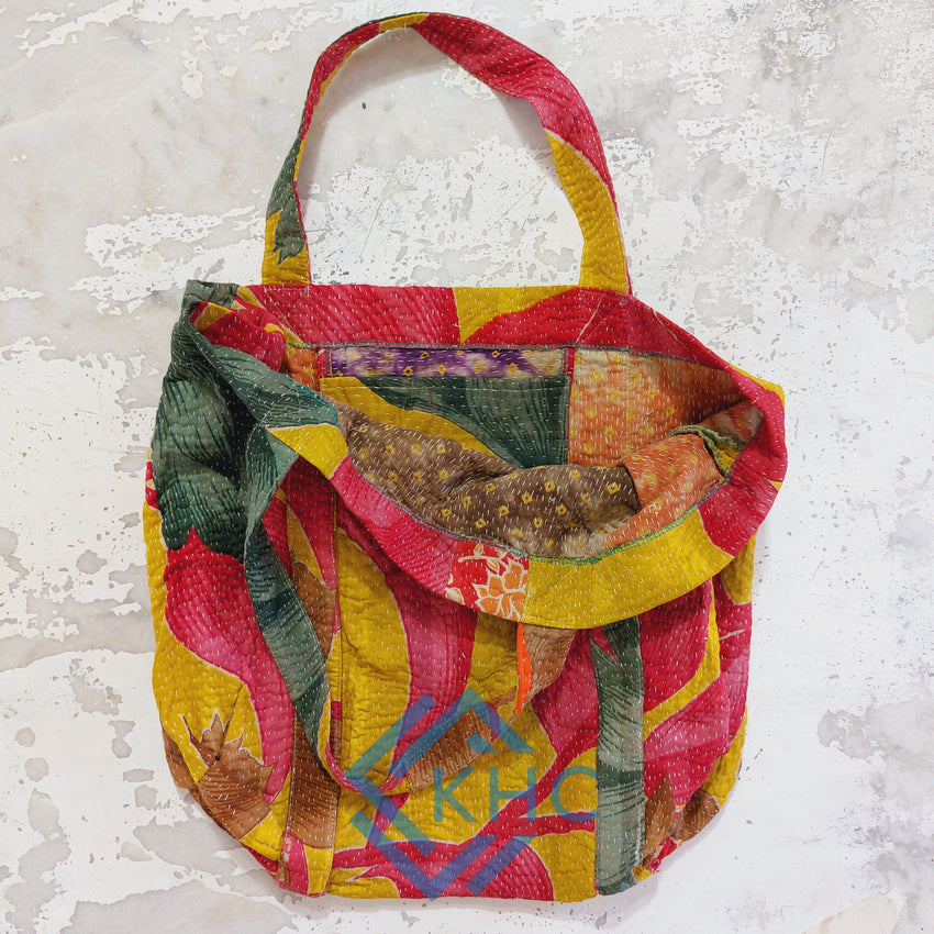 Indian Handmade Kantha quilted Handle Bag