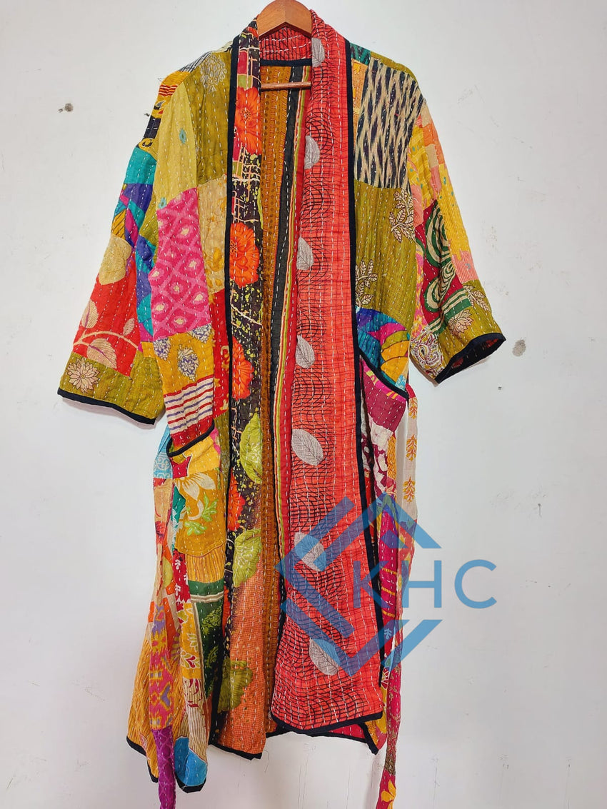 Assorted Vintage Kantha Cotton Patchwork Kimono Long Robe