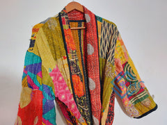 Assorted Vintage Kantha Cotton Patchwork Kimono Long Robe