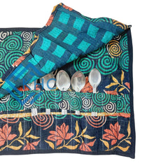 Indian Handmade Kantha Cotton Cutlery Warp Pouch