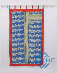 Indian Handmade Kantha Quilted 100% Cotton Fusion Blue Curtain